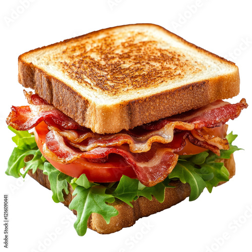 Bacon sandwich cut into pieces with tomato and salad leaves AI generative photo