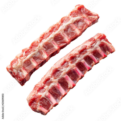 Two pieces of fresh pork riblets on a clean white background AI generative photo