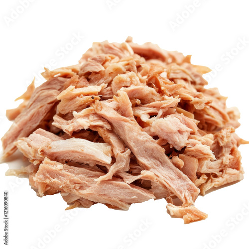 Fresh shredded pork in a pile isolated on white, detailed view AI generative photo