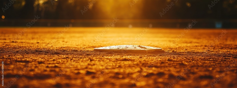 Golden Hour Baseball Field Home Plate Close Up at Sunset