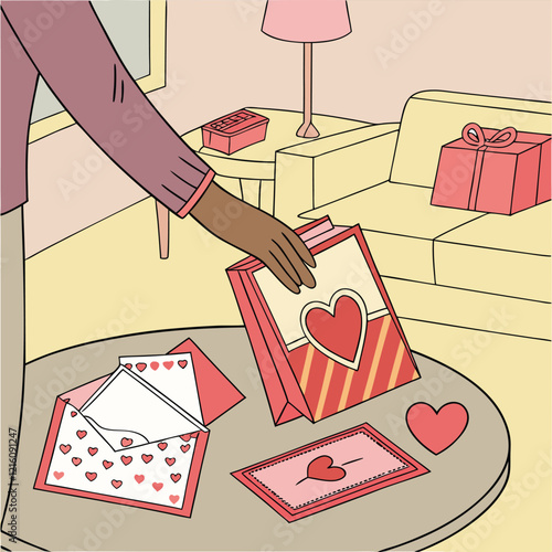 Valentine day girl and boy working