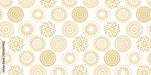 花火のシームレスパターン。カラフルで華やかな打ち上げ花火模様の背景素材。