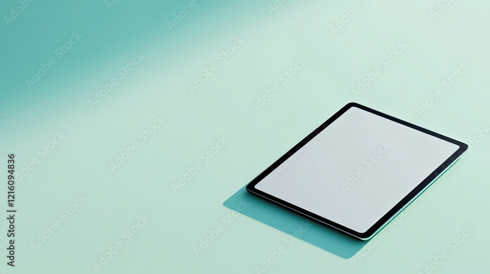 elegant modern tablet with sleek screen resting on neutral surface under dramatic lighting elegant modern tablet with sleek screen resting on neutral surface under dramatic lighting