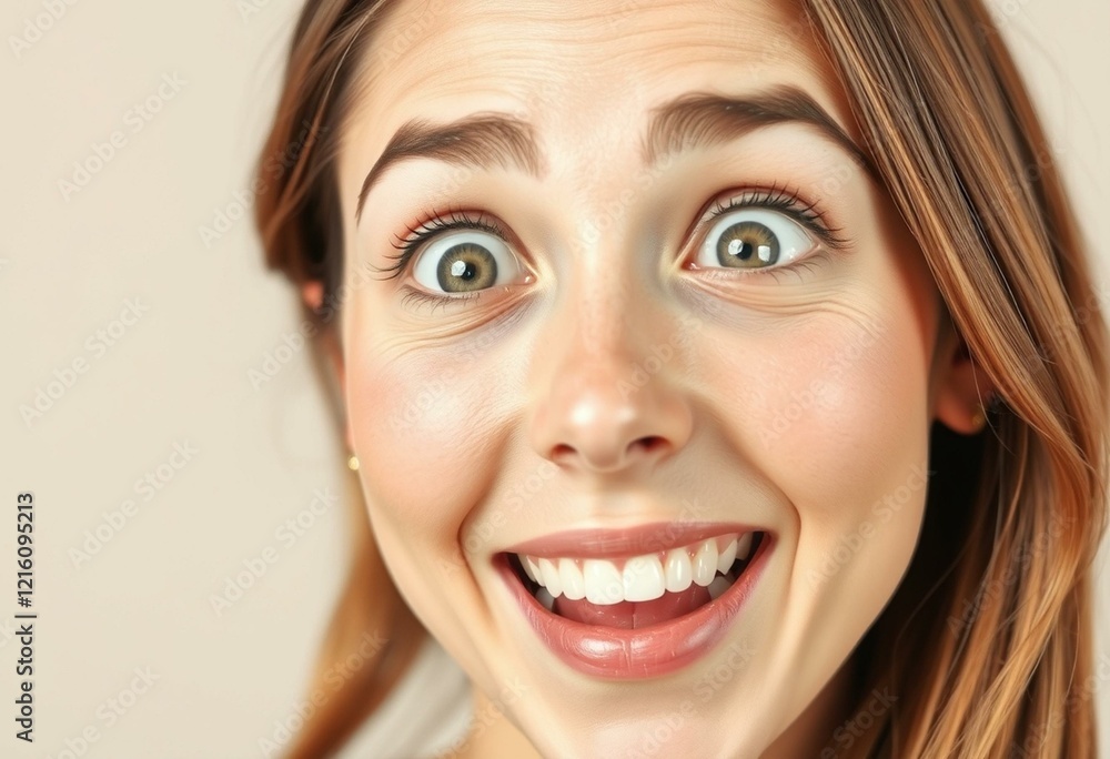 A surprised female portrait with a bright expression and open eyes. A surprised female portrait with a bright expression and open eyes.