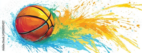 Dynamic Basketball Splash Colorful Paint Splatter Artwork Sport Graphic Design