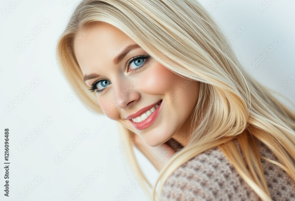 Naklejka premium Portrait of a Nordic blond woman with a soft smile