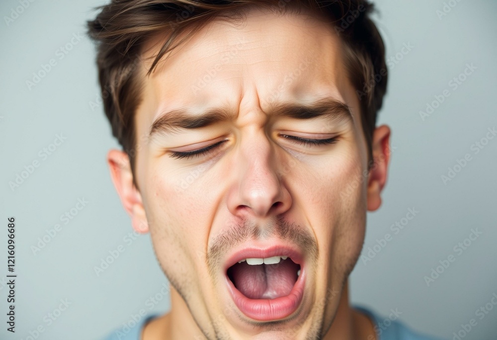 Portrait of a male person yawning Portrait of a male person yawning