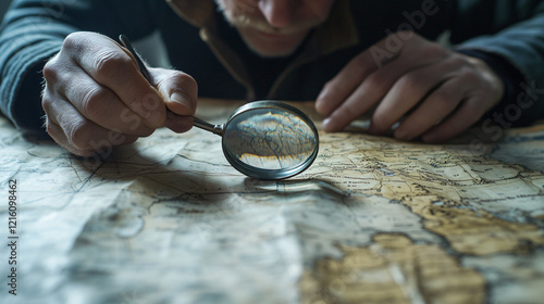 a man looking at a map with a magni