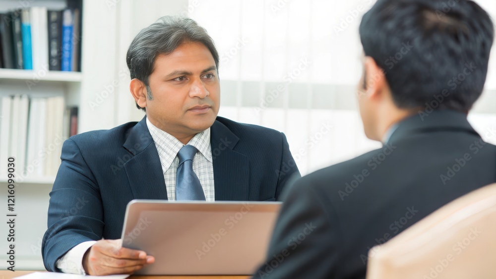 HR Interview with Indian Candidate - An Indian HR professional conducting a job interview with a candidate in a corporate office setting.	
