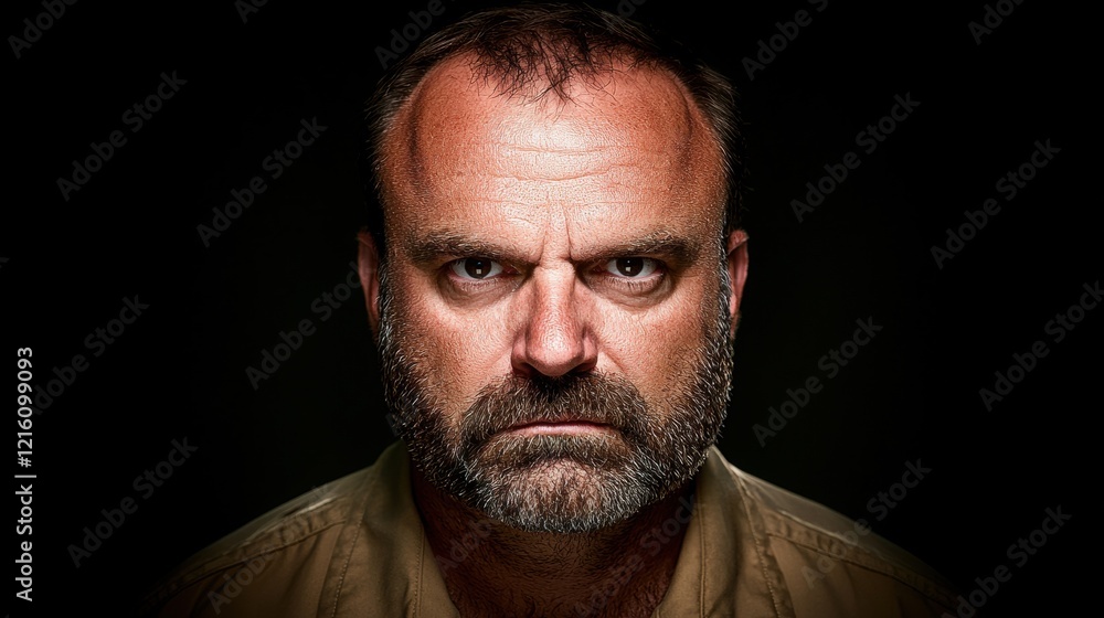 Angry man with beard looking intensely at the camera Angry man with beard looking intensely at the camera