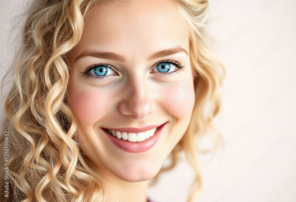 Portrait of a smiling Nordic blond female with bright blue eyes Portrait of a smiling Nordic blond female with bright blue eyes