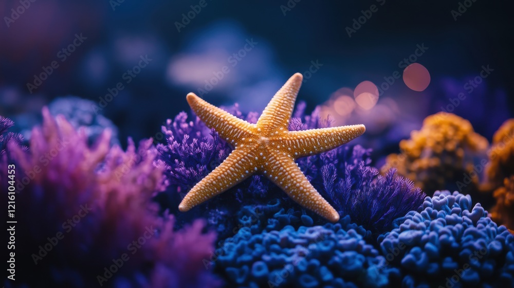 Starfish on vibrant coral reef. A stunning underwater scene. Starfish on vibrant coral reef. A stunning underwater scene.