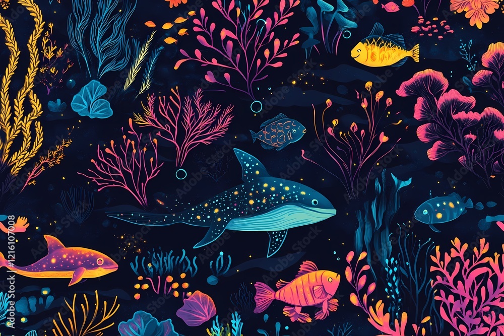 Vibrant Underwater Scene Featuring Whales and Coral Vibrant Underwater Scene Featuring Whales and Coral