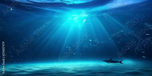 Serene Deep Ocean Scene with Sunbeams, Bioluminescence, and Marine Life 4K Video V1