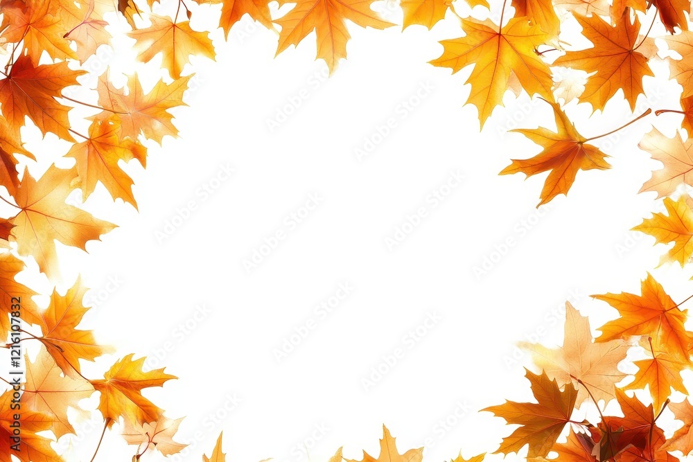 Autumn maple leaf frame, white background, fall design Autumn maple leaf frame, white background, fall design