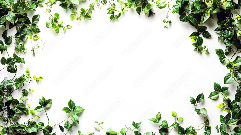 Lush Green Leaves Frame on White Background: Nature Inspired Design Lush Green Leaves Frame on White Background: Nature Inspired Design