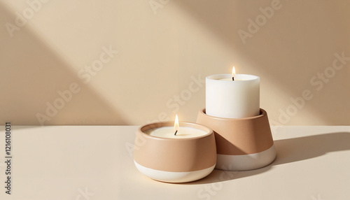 Wallpaper Mural Candles glowing on minimalist beige background Torontodigital.ca