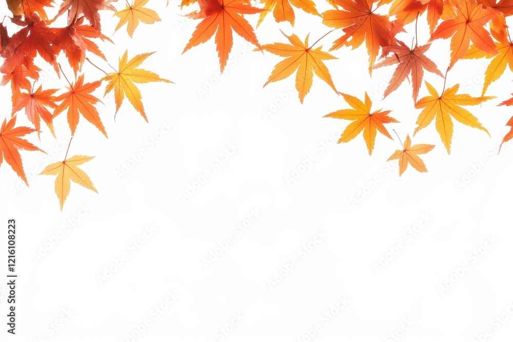 Autumn Maple Leaves Border, White Background, Fall Design Autumn Maple Leaves Border, White Background, Fall Design