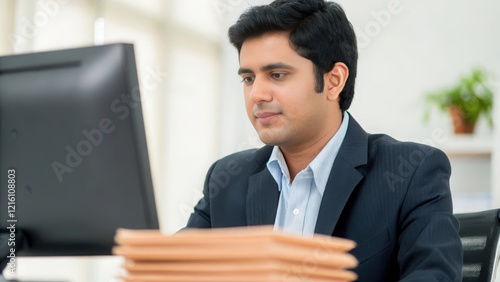 Indian HR Professional Preparing Employee Contracts - An Indian HR professional preparing and finalizing employee contracts in an office.	
 photo