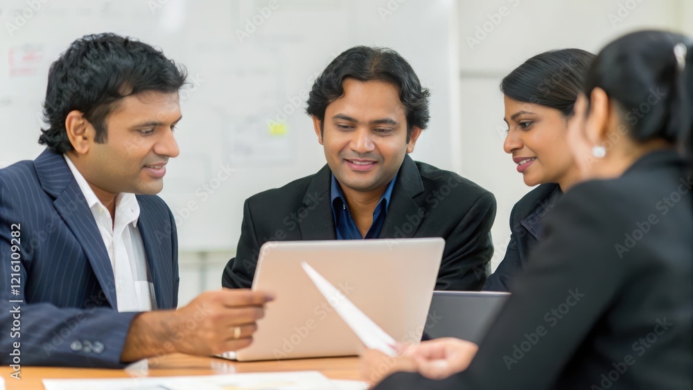 Indian Business Team Discussing Project Milestones - A team of Indian business professionals collaborating on project milestones in a conference room.
Indian Business Team Discussing Project Milestones - A team of Indian business professionals collaborating on project milestones in a conference room.