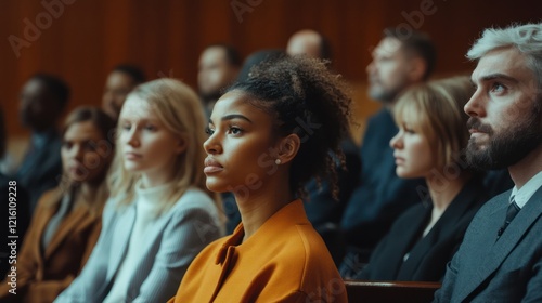 Diverse Jury Attentively Listening Courtroom