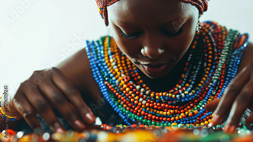 a woman wearing a colorful headband photo