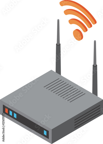 Wi-Fiルーターのアイソメトリックイラスト
