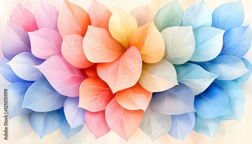 Wallpaper Mural Colorful pastel leaves arranged in rainbow gradient, website banner, spring background Torontodigital.ca