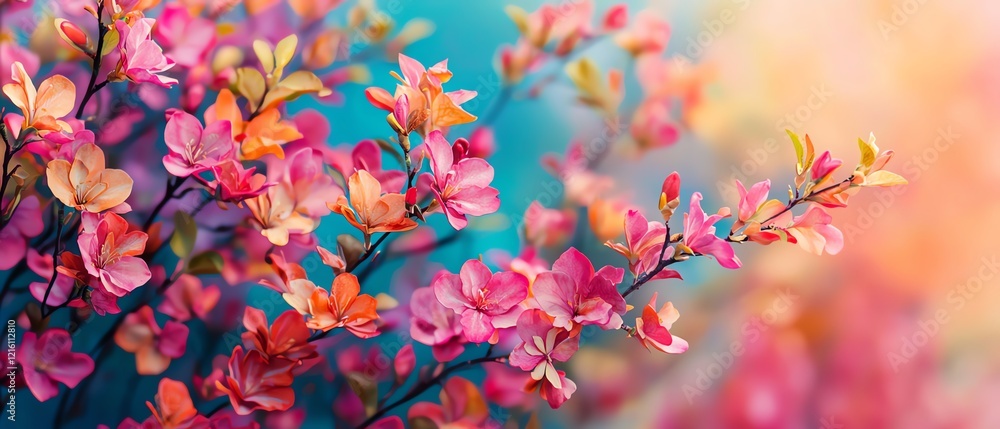 Nature s blossoming trees, colorful branches bursting into life under the warmth of spring Nature s blossoming trees, colorful branches bursting into life under the warmth of spring