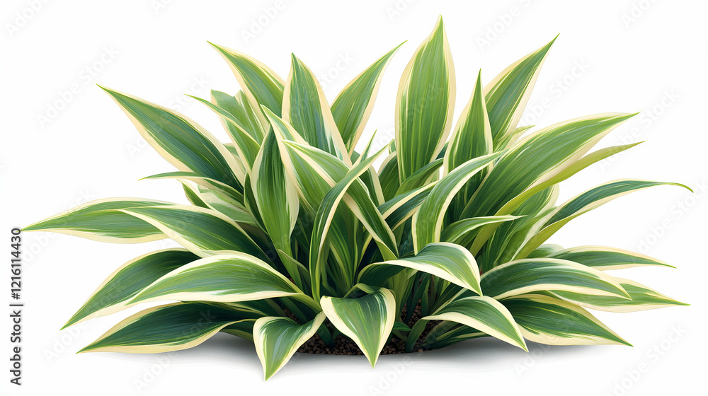 Lush green variegated plant bush isolated on white background; ideal for landscaping or gardening websites Lush green variegated plant bush isolated on white background; ideal for landscaping or gardening websites