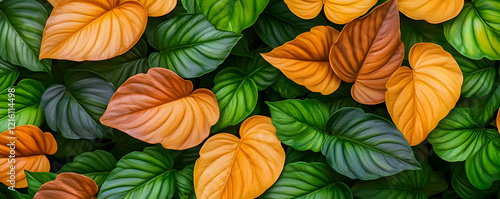 Wallpaper Mural Lush orange and green foliage backdrop. Tropical leaf texture for design Torontodigital.ca