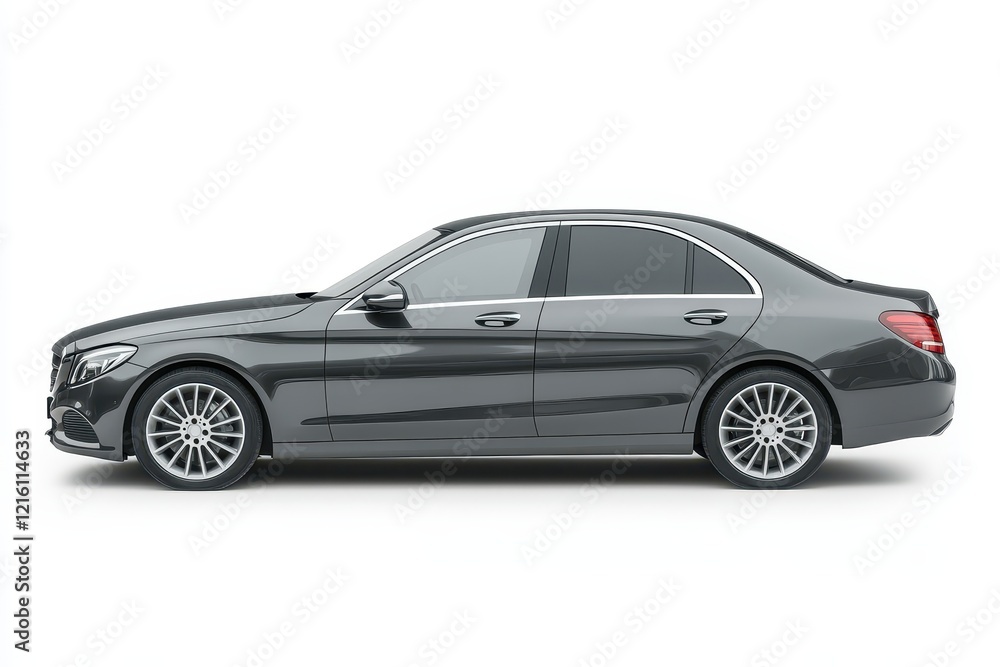 Dark sedan profile, studio shot, white background, automotive advertising Dark sedan profile, studio shot, white background, automotive advertising