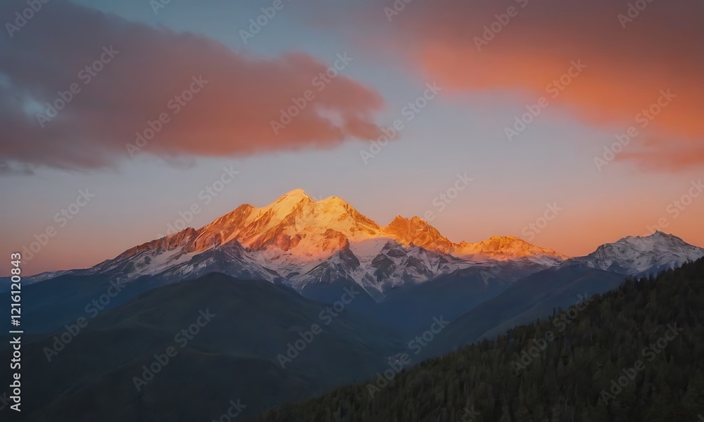 A breathtaking sunrise over a mountain range, with a vibrant orange sky A breathtaking sunrise over a mountain range, with a vibrant orange sky
