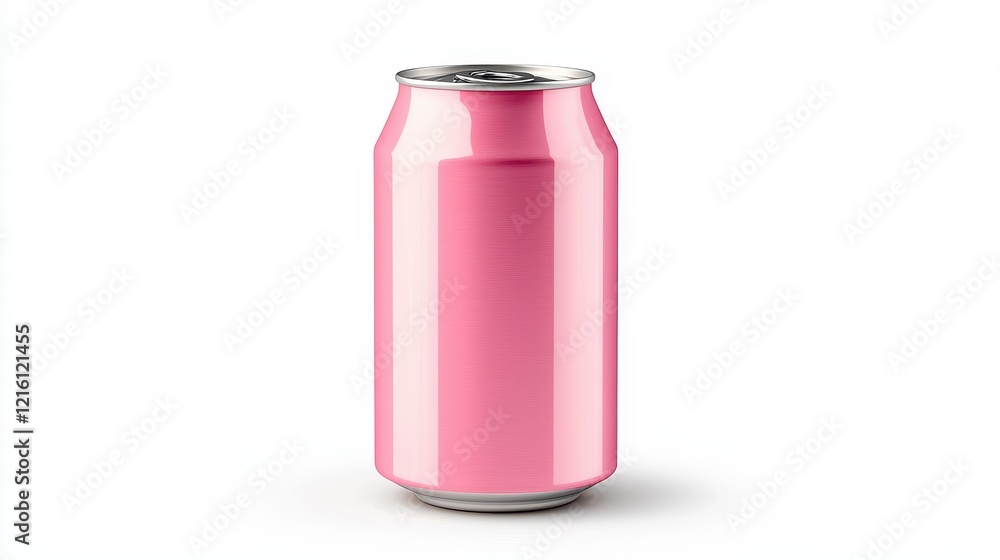 Pink can of soda placed on a clean white background with no distractions or additional elements Pink can of soda placed on a clean white background with no distractions or additional elements