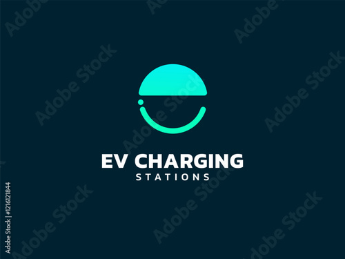 Electric vehicle charging with letter e circle shape logo vector design concept. Letter E logotype symbol for Electric Car, EV station, EV business, ui, website, clean energy, infographic, innovation. photo