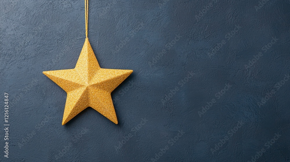 Gold star decoration hanging on a textured wall in a well-lit indoor setting Gold star decoration hanging on a textured wall in a well-lit indoor setting
