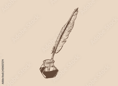 Illustration of an Feather Pen Antique Handdrawn