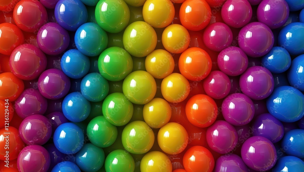 A Colorful Array of Shiny Spheres Arranged in a Rainbow Spectrum Pattern Displaying a Vibrant Texture A Colorful Array of Shiny Spheres Arranged in a Rainbow Spectrum Pattern Displaying a Vibrant Texture