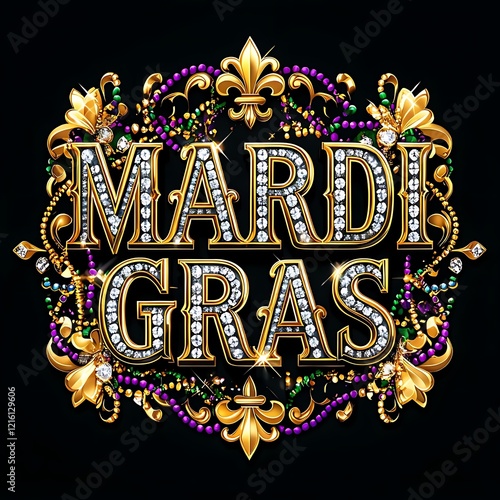Luxurious Mardi Gras Text with Diamond Details T-Shirt
