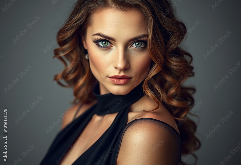 Naklejka premium Glamorous woman in evening gown with focus on eyes