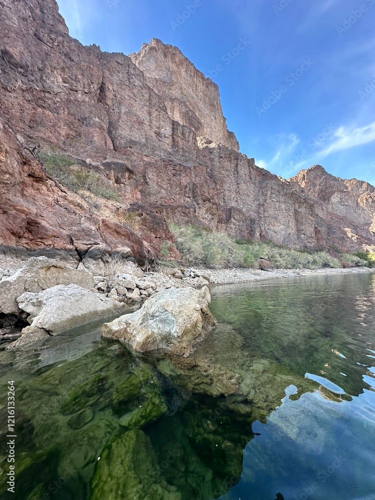 Paddle boarding along the green water of Willow Beach AZ/NV. Paddle boarding along the green water of Willow Beach AZ/NV.