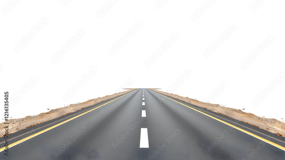 Fototapeta premium Empty road on white background. Generative AI
