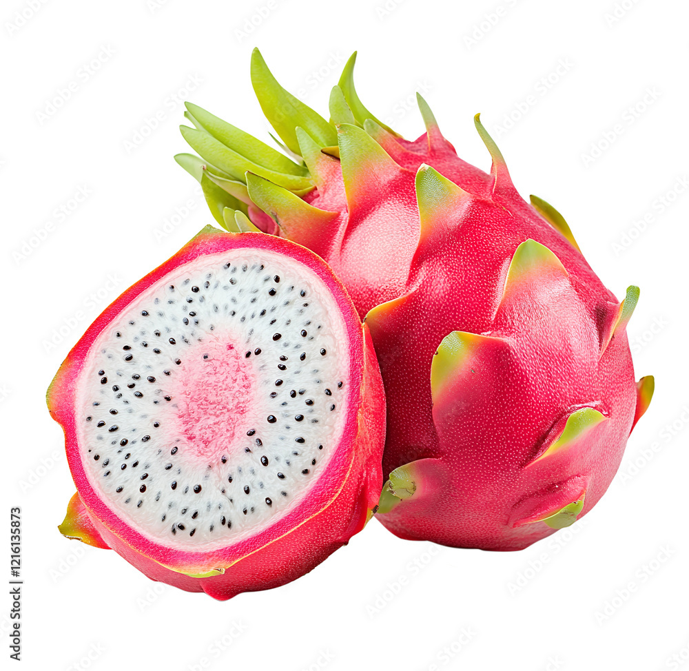 Pink dragon fruit with slices png isolated on transparent background Pink dragon fruit with slices png isolated on transparent background