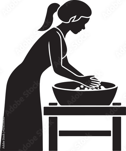 Women working  in the kitchen, silhouette 