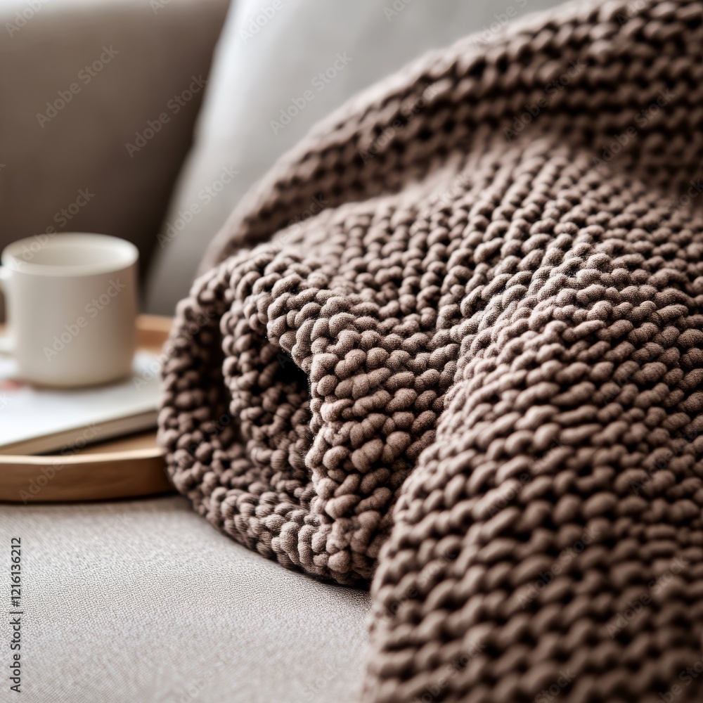 closeup of a decorative stitched knitted blanket on a chair with copy space. closeup of a decorative stitched knitted blanket on a chair with copy space.