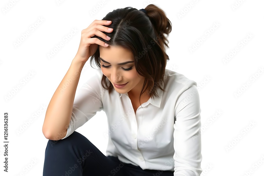Thoughtful Woman in White Shirt Contemplating Thoughtful Woman in White Shirt Contemplating