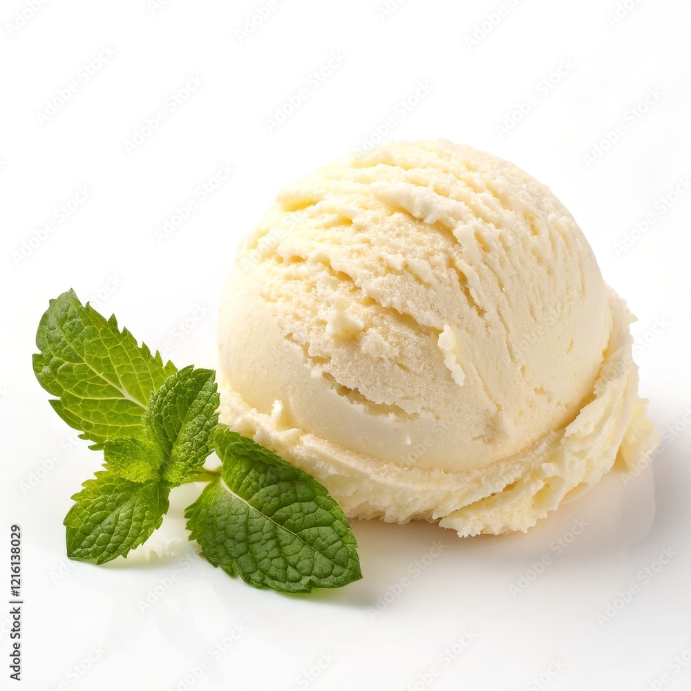 Close-up Scoop of Vanilla Ice Cream with Mint Garnish, Food Photography, Creamy Texture, Refreshing Dessert Ice cream, vanilla Close-up Scoop of Vanilla Ice Cream with Mint Garnish, Food Photography, Creamy Texture, Refreshing Dessert Ice cream, vanilla
