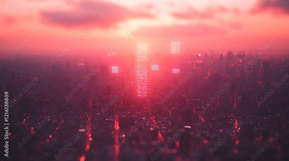 Fototapeta premium Glowing Cityscape at Sunset Digital Art