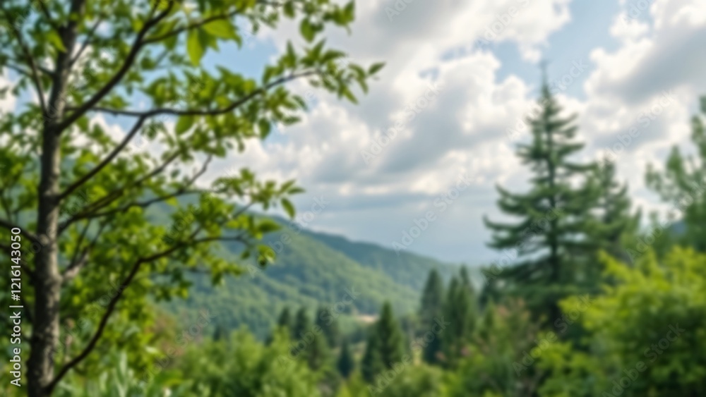 Serene Mountain Vista Through Summer Foliage Serene Mountain Vista Through Summer Foliage