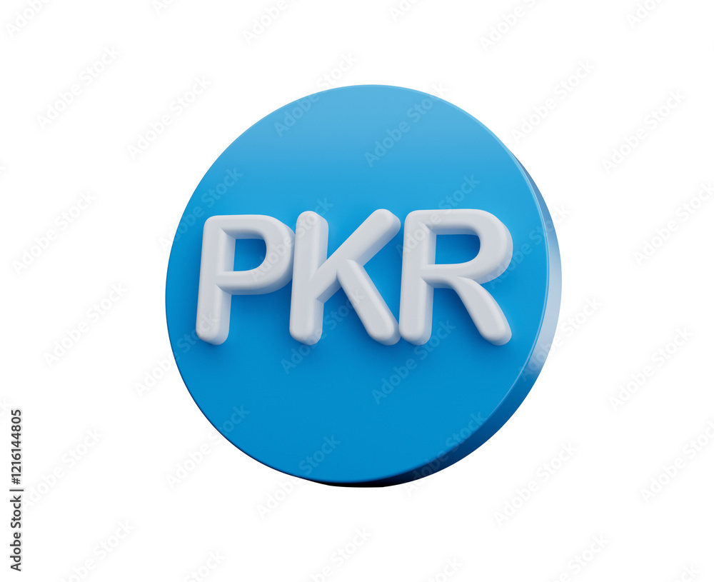 3d White Pakistani Rupee PKR Symbol With Rounded Blue Icon On White Background, 3d illustration 3d White Pakistani Rupee PKR Symbol With Rounded Blue Icon On White Background, 3d illustration